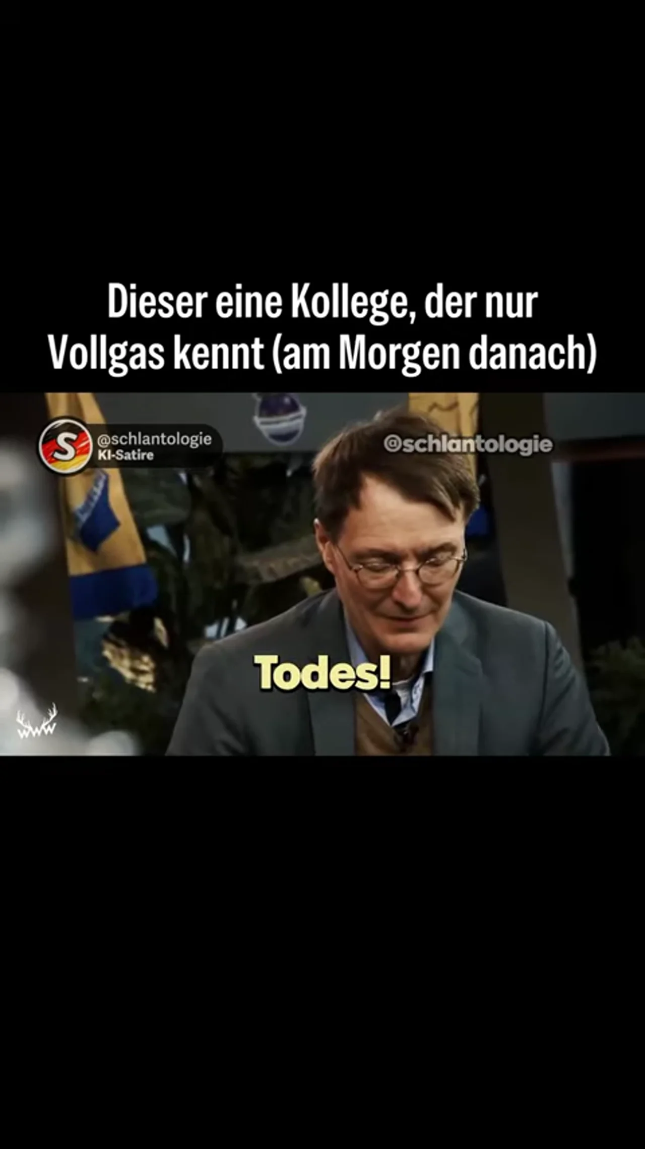 Der Kollege, der nur Vollgas kennt (am Morgen danach) #fake #ki #satire